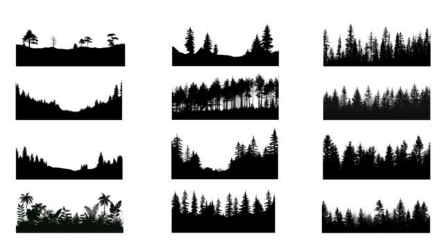 PNG forest silhouette element set, transparent background