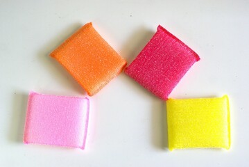 group of colorful sponges for washing dishes