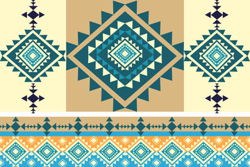 Brown, yellow, and blue geometric patterns that are traditional, ethnic, Navajo, or Native American Indian. designs for clothing, curtains, carpets, sarongs, Hmong, and fabric edges.