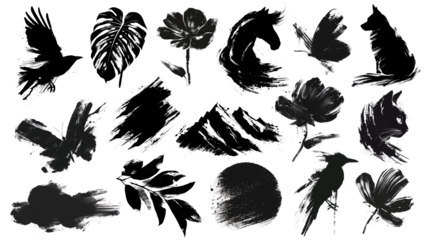 PNG ink brush illustration element set, transparent background