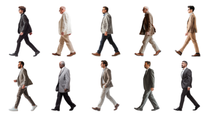 PNG walking diverse businessmen full body element set, transparent background
