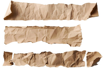 Three pieces of crumpled brown paper