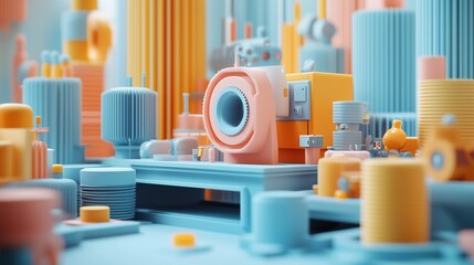 Defect detection in a flat design, side view, focusing on product quality theme with an animation style, utilizing a triadic color scheme for visual balance and clarity.