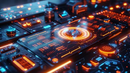 Fototapeta premium Futuristic Interface with Glowing Orange and Blue Lights