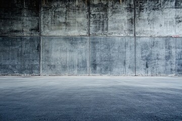 Exposed Concrete Wall with Asphalt Floor Background Dark Empty Industrial Garage, ai