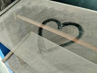 Dusty glass creaking window or nako window with love picture