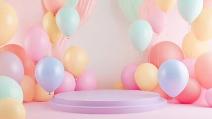 Pastel Balloons and Platform for Product Display.
