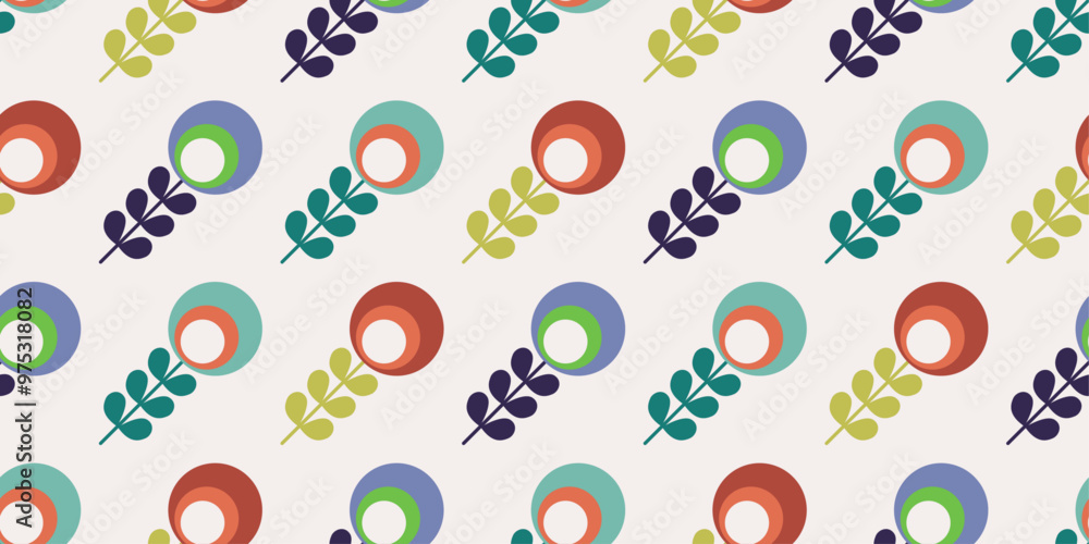 Leinwandbilder Diagonal abstract floral pattern. Geometric patterns of flowers with a round bud and symmetrical petals.