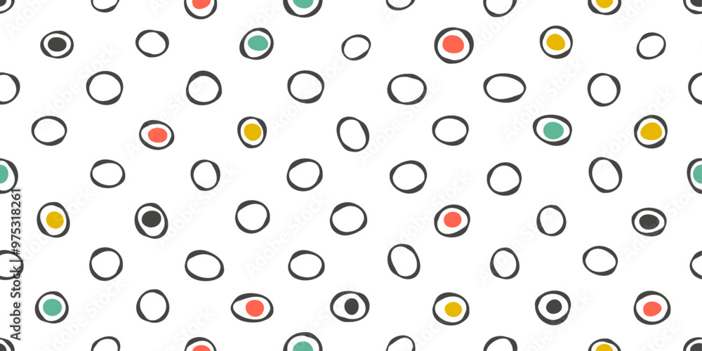 Aufkleber polka dots interspersed with circles inside. rings arranged in polka dots.