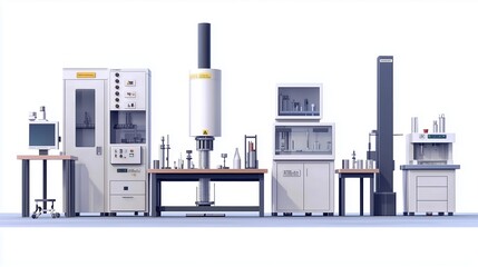 Testing equipment in a flat design, side view, set in a laboratory environment with an animation style, featuring a split-complementary color scheme for enhanced visual impact.