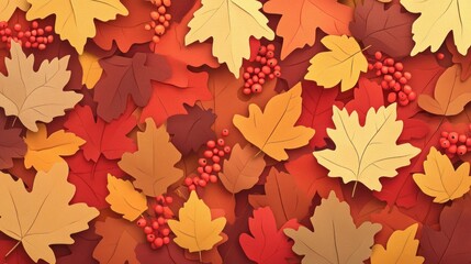 Obraz premium Autumn Leaves and Berries in Red, Orange, and Yellow Colors.