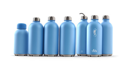 A sleek blue water bottle with a stainless steel cap, isolated on a white background, ideal for fitness and hydration-related designs or product branding.