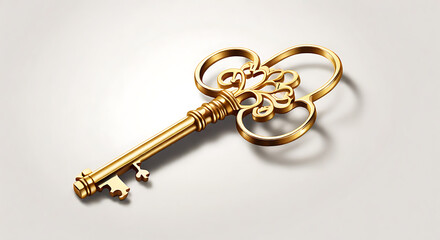 A clean and simple illustration of a golden key isolated on a plain white background. Perfect for security concepts, success metaphors, or product branding