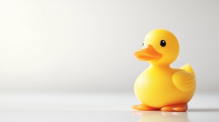 Yellow rubber duck toy on a white background.