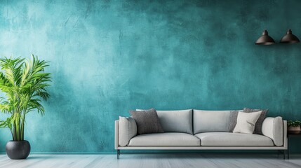 The teal color of cement wall has a rough texture and plain color. It can be used as a background and decorated with various materials to make it look outstanding.