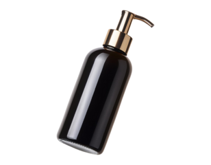 Elegant black pump bottle with a golden cap, perfect for showcasing skincare or cosmetic products.