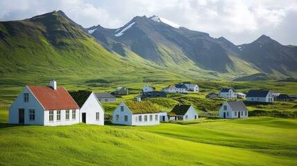 Rural Icelandic Houses with Mountain View.