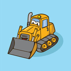 bulldozer cartoon good for sticker, t shirt design, mascot character, etc