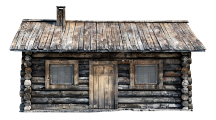 Old wooden hut or house on transparent background