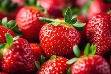 Obraz premium Texture of sweet fresh strawberries as background, closeup , ai