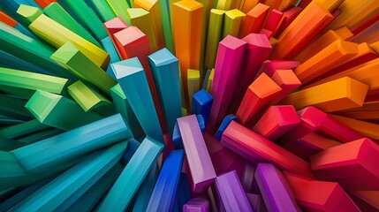 Rainbow multicolored abstraction from magnetic constructor isolated on colorful background