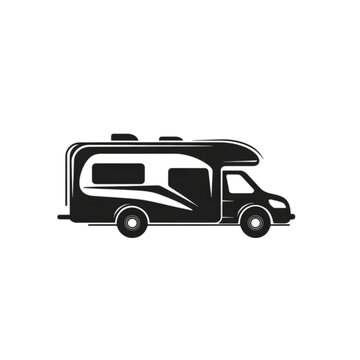 recommend clip art: Black and white silhouette of a camper van.
