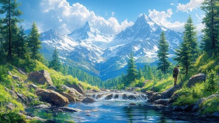 Scenic mountain landscape with a river and lush greenery.