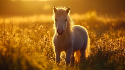 Obraz premium Fjord pony in golden sunset