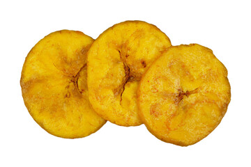 Close up banana chips isolated transparent