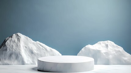 A podium with an ice and snow theme, 3D background podium, Generative AI illustration