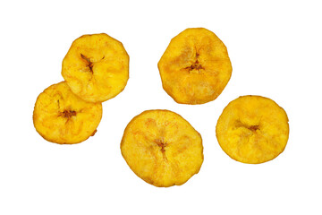 Close up banana chips isolated transparent
