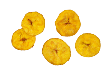 Close up banana chips isolated transparent