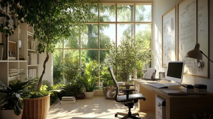 Fototapeta premium Create a Tranquil Workspace with Natural Decor: Tips and Inspiration
