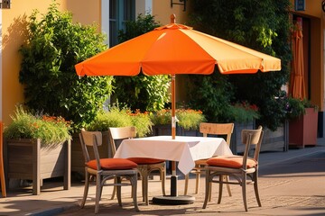 Obraz premium A charming street cafe scene set against a warm, sunny backdrop
