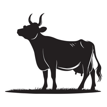 recommend clip art: Cow black silhouette vector isolated on white background for farm design