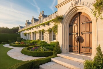 A serene and detailed exterior view of a picturesque building
