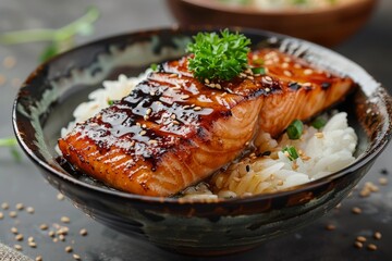 Japanese teriyaki salmon with steamed rice