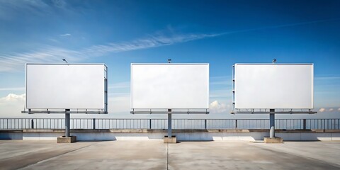three large blank billboards under a clear sky
