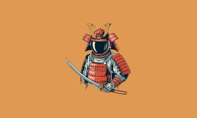Astronaut wearing a samurai armor holding a katana.