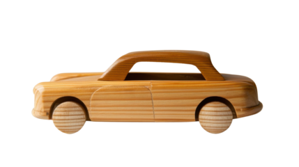 A wooden ecology toy car on transparent background