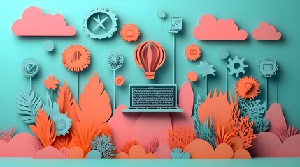 An illustration of a business concept in a papercut style, featuring vibrant and well-designed colors. The layered textures and clean lines bring a modern, creative touch to the overall visual appeal.