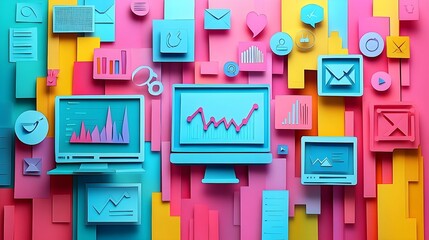 An illustration of a business concept in a papercut style, featuring vibrant and well-designed colors. The layered textures and clean lines bring a modern, creative touch to the overall visual appeal.