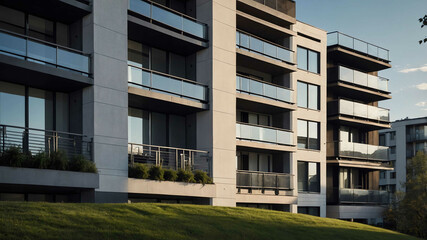 Contemporary apartment building with sleek lines and large balconies