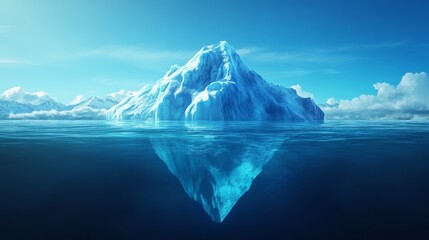 Fototapeta premium Majestic Iceberg Floating in the Vast Tranquil Ocean A Representation of Hidden Danger and Global Warming Concepts