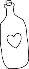 Hand-Drawn Bottle with Heart Symbol in Simple Black Outline for Creative Design