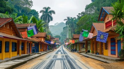 Obraz premium Colorful Village Street in a Tropical Setting