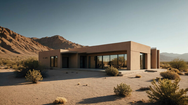 Minimalist desert home with adobe walls and clean lines
