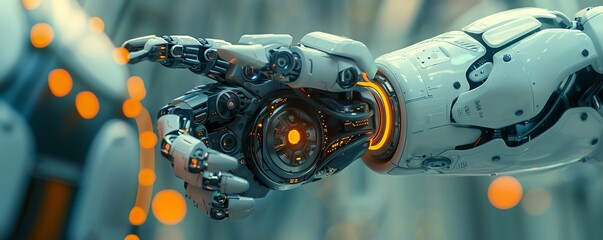 Closeup of a robot being programmed by an engineer, intricate details, macro shot