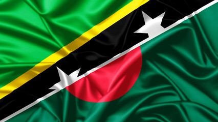 United waving flag of Saint Kitts and Nevis and Bangladesh