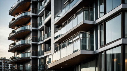 Obraz premium Modern residential building with large balconies and metal accents